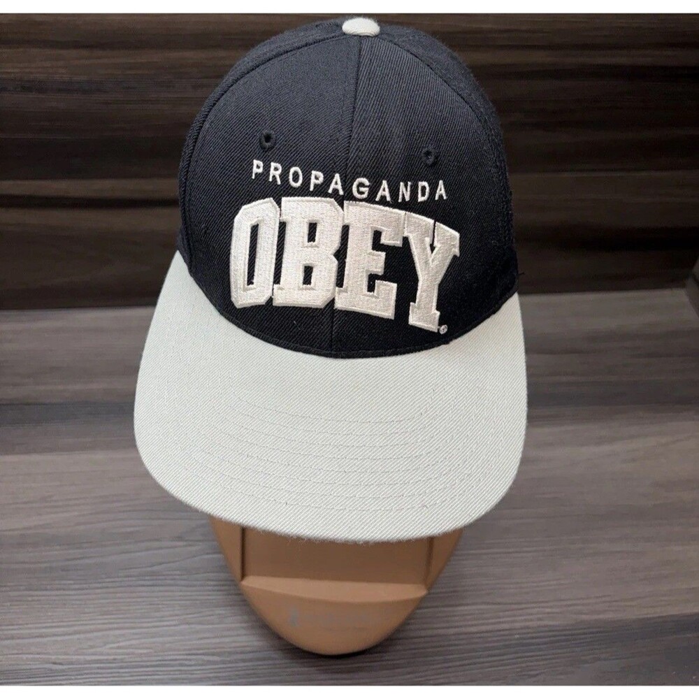 Obey Propaganda Snapback Hat Black Gray Flat Bill Cap